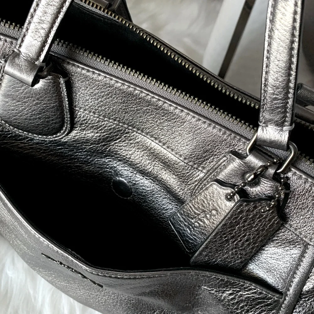 RARE Coach Mickie Silver Metallic Satchel and Rare Matching Wallet